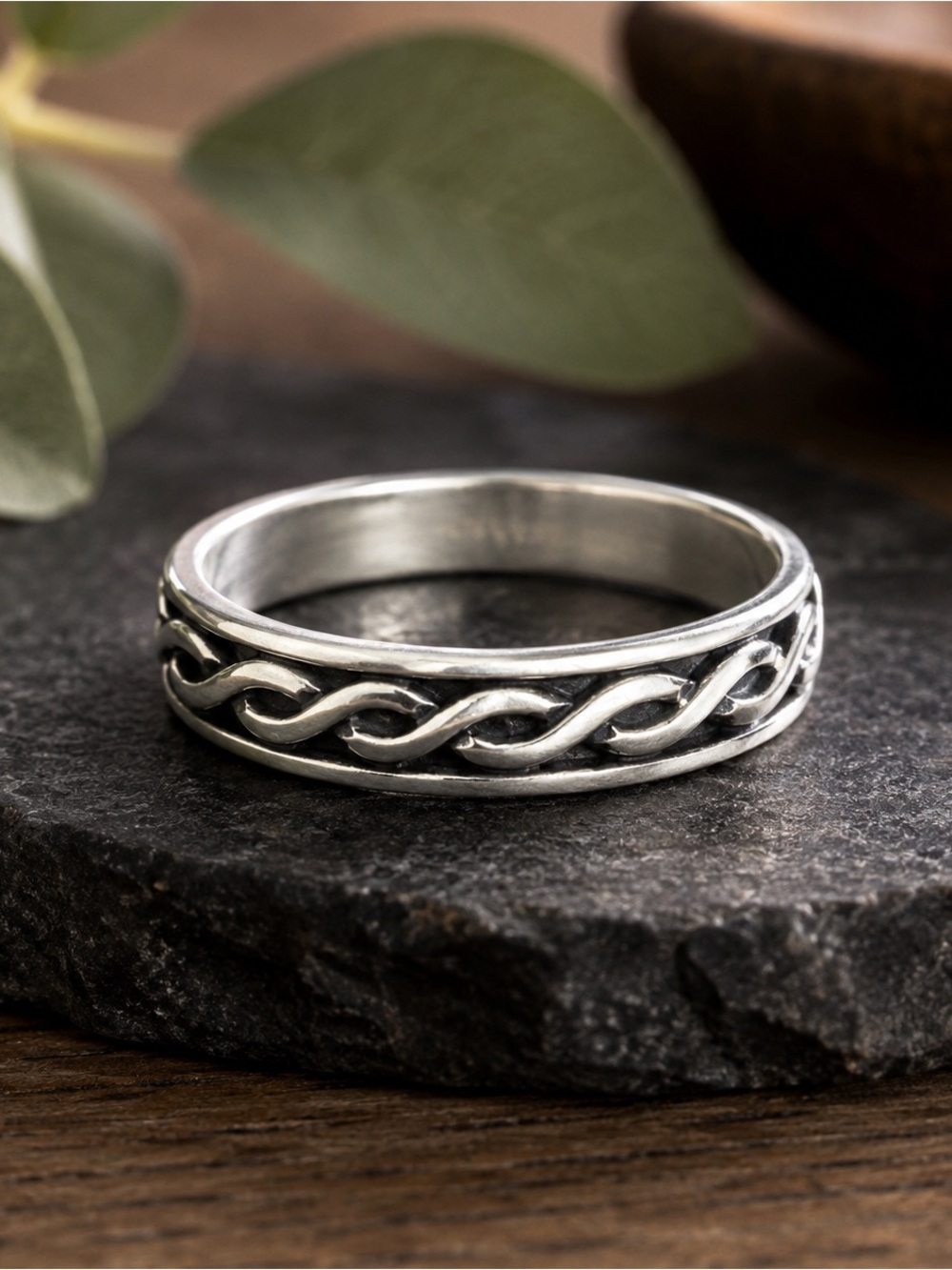 Classic Braided Sterling-Style Men's Ring in Silver